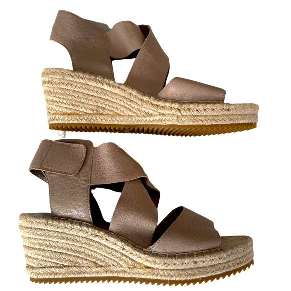 Eileen Fisher Willow Espadrille Wedge Sandal Taupe leather Jute Womens Sz 10 - Picture 1 of 12